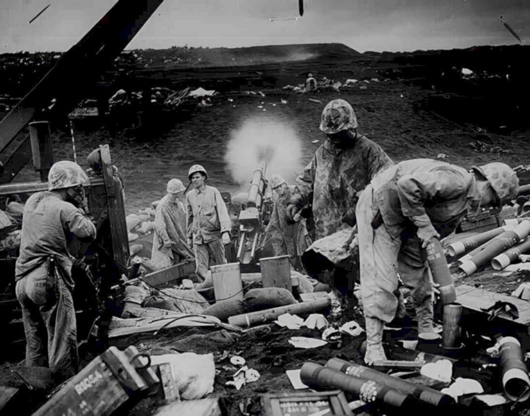 marine artillery normandy Vintage world war A4 Photo Print