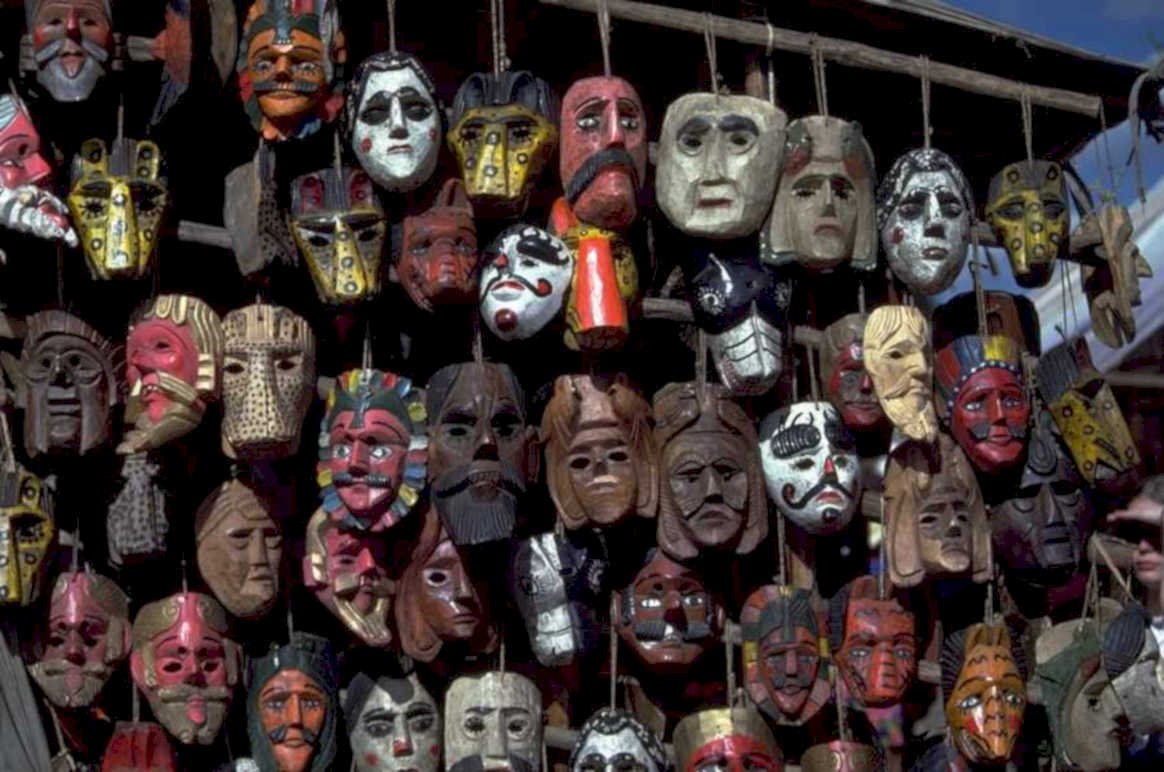masks oaxaca carvings 1980s 1990s A4 Photo Print