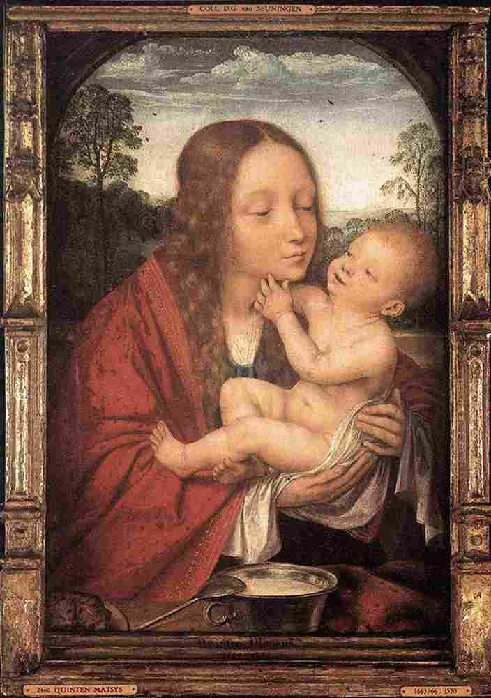 massys virgin and child in a landscape Art A4 Photo Print