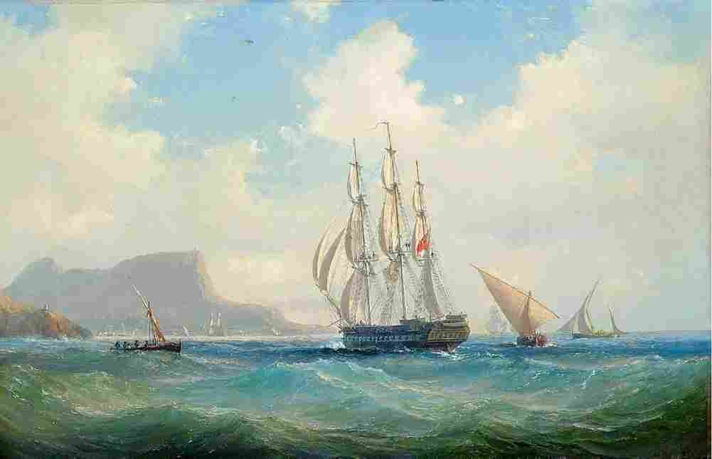 melb A Royal Navy Warship Running into Gibraltar at Dusk Art A4 Photo Print
