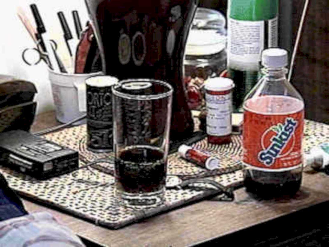 messy desk drinks1980s 1990s A4 Photo Print