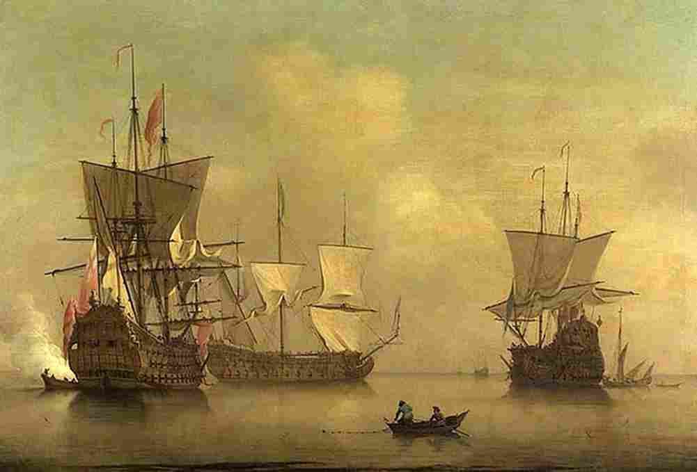monamy Three English Flagships Becalmed Art A4 Photo Print