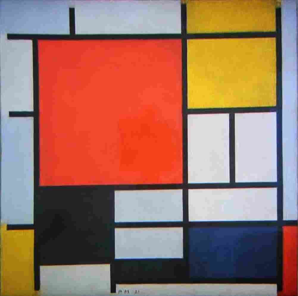 mondrian composition with large red plane Art A4 Photo Print