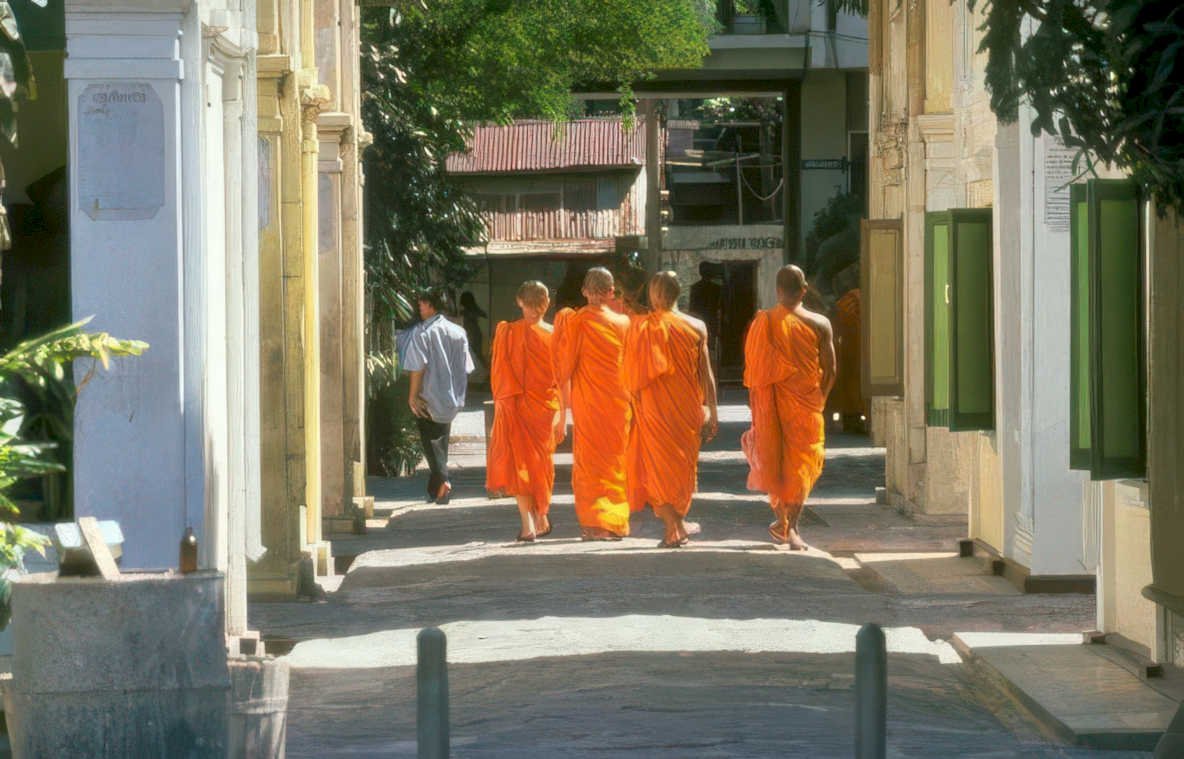 monks courtyard yangon Vintage A4 Photo Print