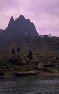 mountain houses river 1980s 1990s A4 Photo Print
