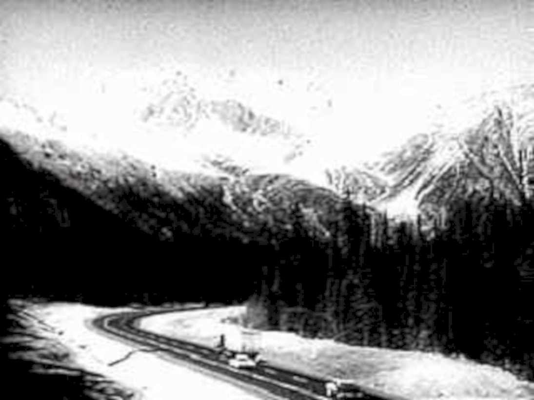 mountainroad snowyforest1980s 1990s A4 Photo Print