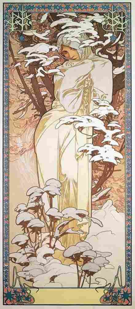mucha The Seasons Winter Art A4 Photo Print