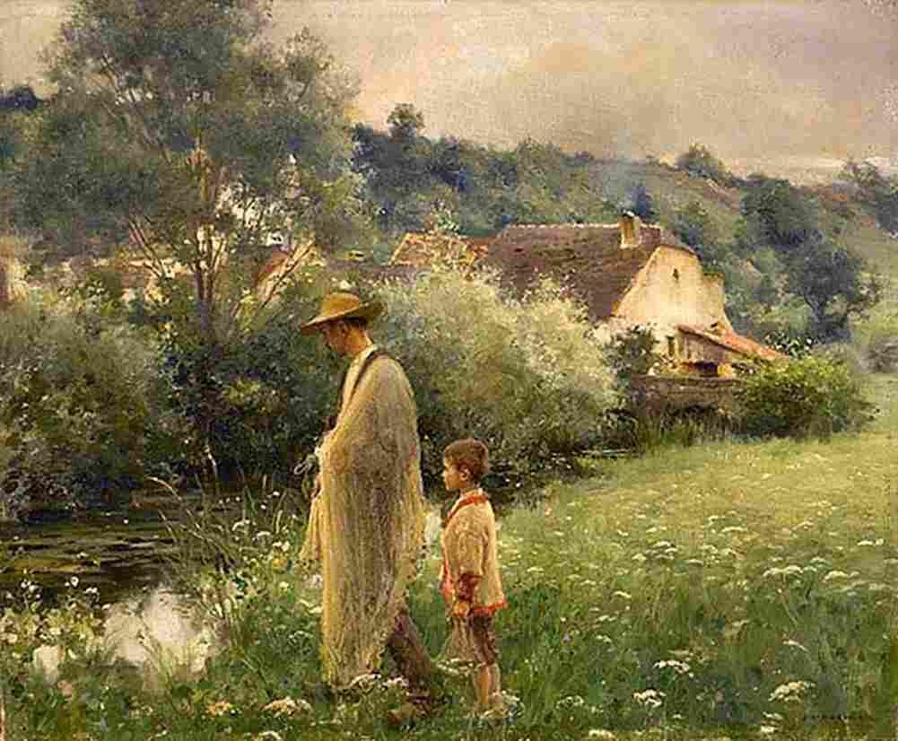muenier Net Fishing in the Brook Art A4 Photo Print