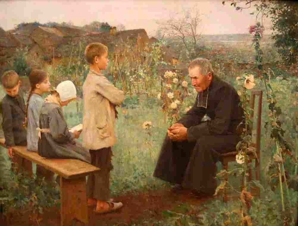 muenier The Lesson of Catechism Art A4 Photo Print