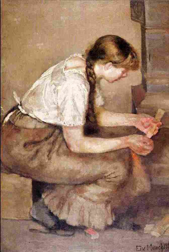 munch girl kindling a stove Art A4 Photo Print