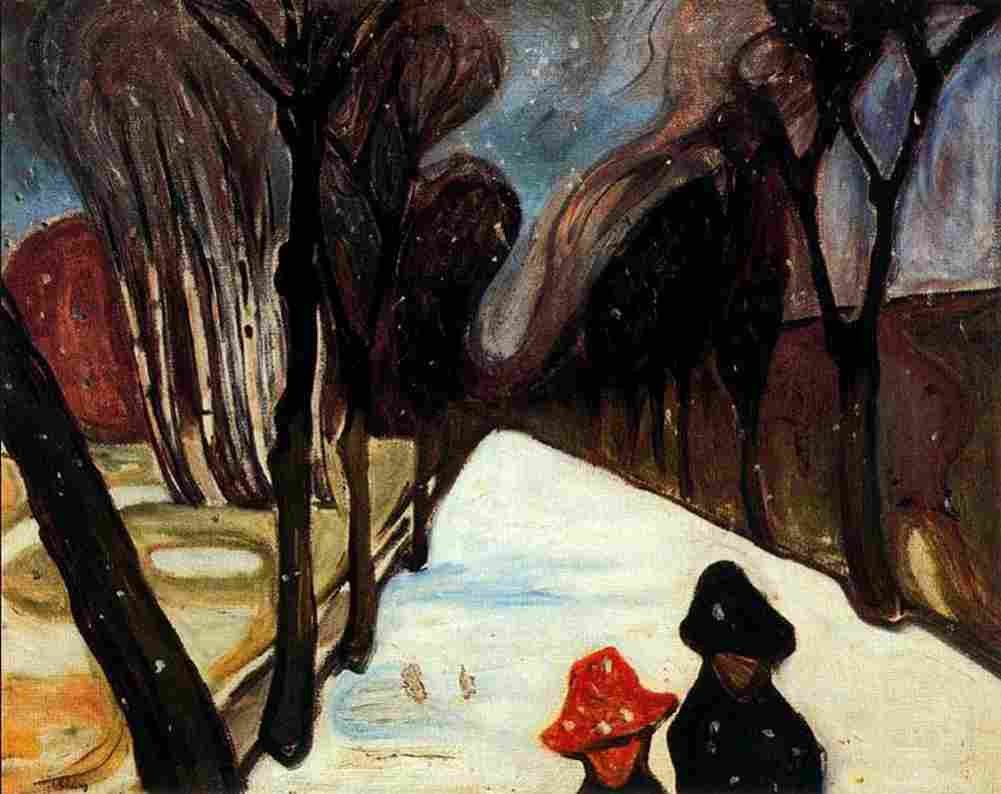 munch snow falling in the lane Art A4 Photo Print
