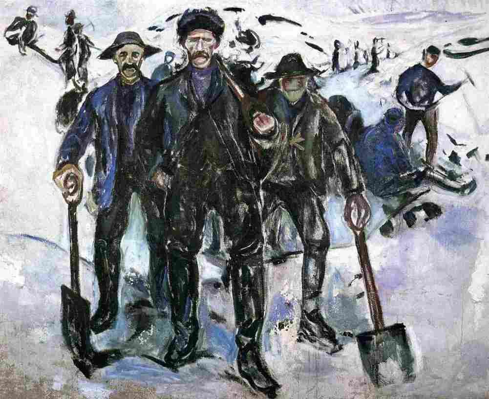 munch workers in the snow Art A4 Photo Print