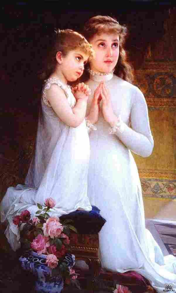 munier Two Girls Praying Art A4 Photo Print