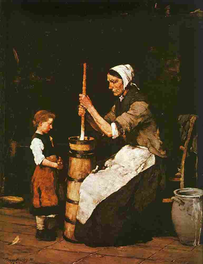 munk Woman Churning Art A4 Photo Print