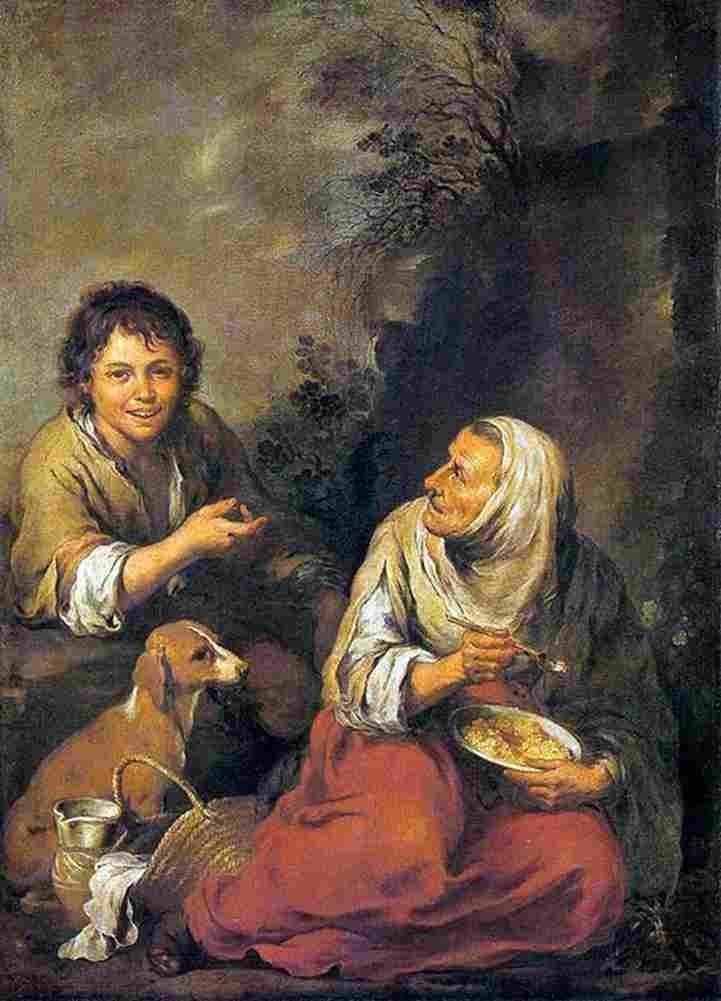 mur Old Woman and Boy Art A4 Photo Print