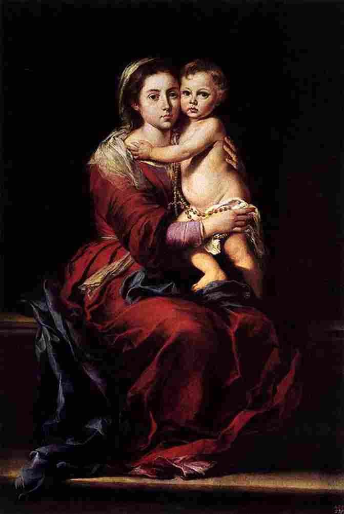 mur Virgin and Child with a Rosary Art A4 Photo Print