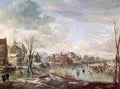 neer A Frozen River near a Village with Golfers and Skaters Art A4 Photo Print