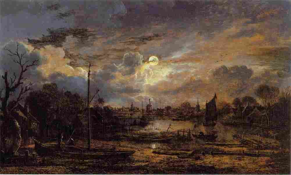 neer River Landscape with Moonlight Art A4 Photo Print