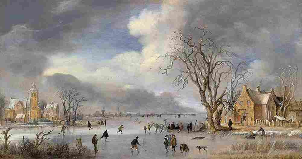 neer Winter Landscape with Skaters and Flask Players main Art A4 Photo Print