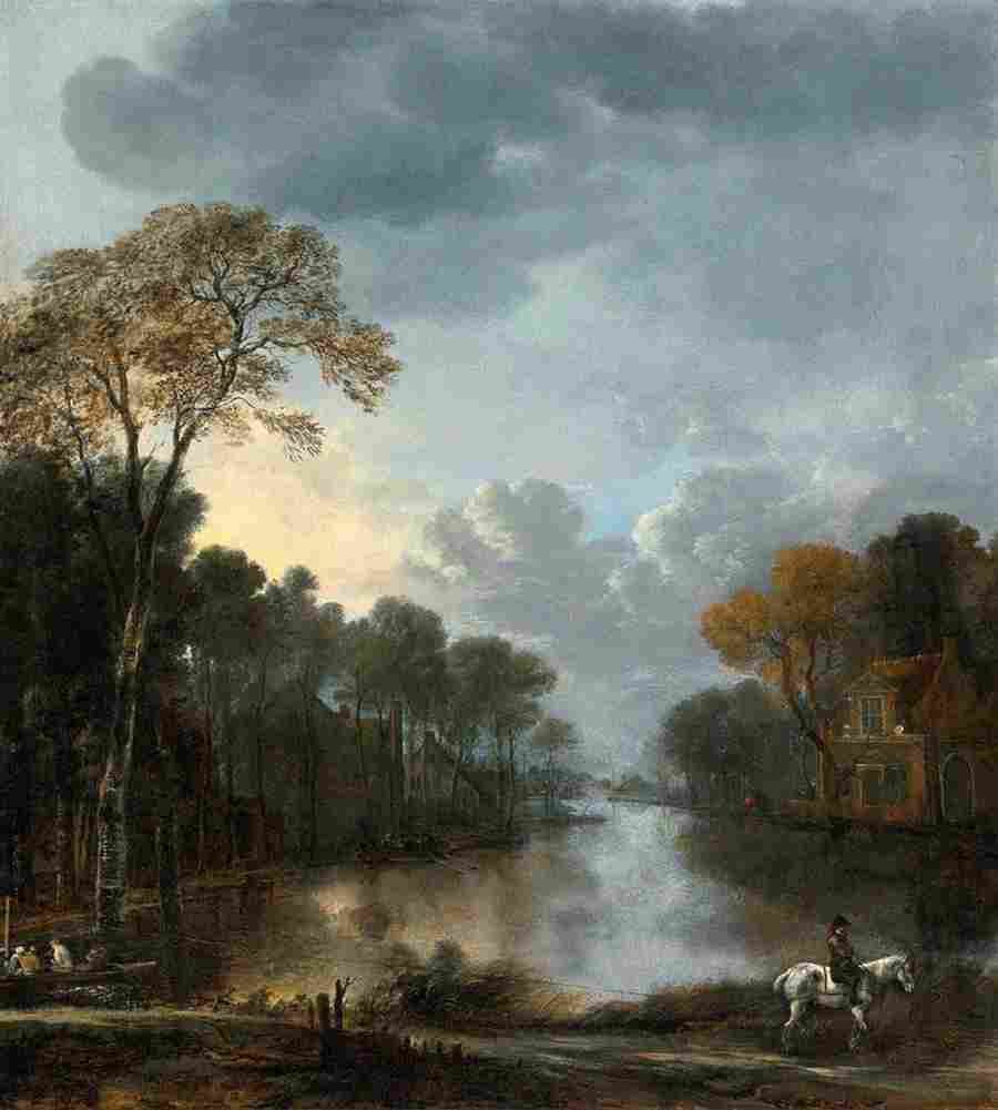 neer aert landscape at twighlight with a horseman pulling a boat along a canal Art A4 Photo Print