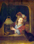 neg Children with a Cage and a Cat Art A4 Photo Print