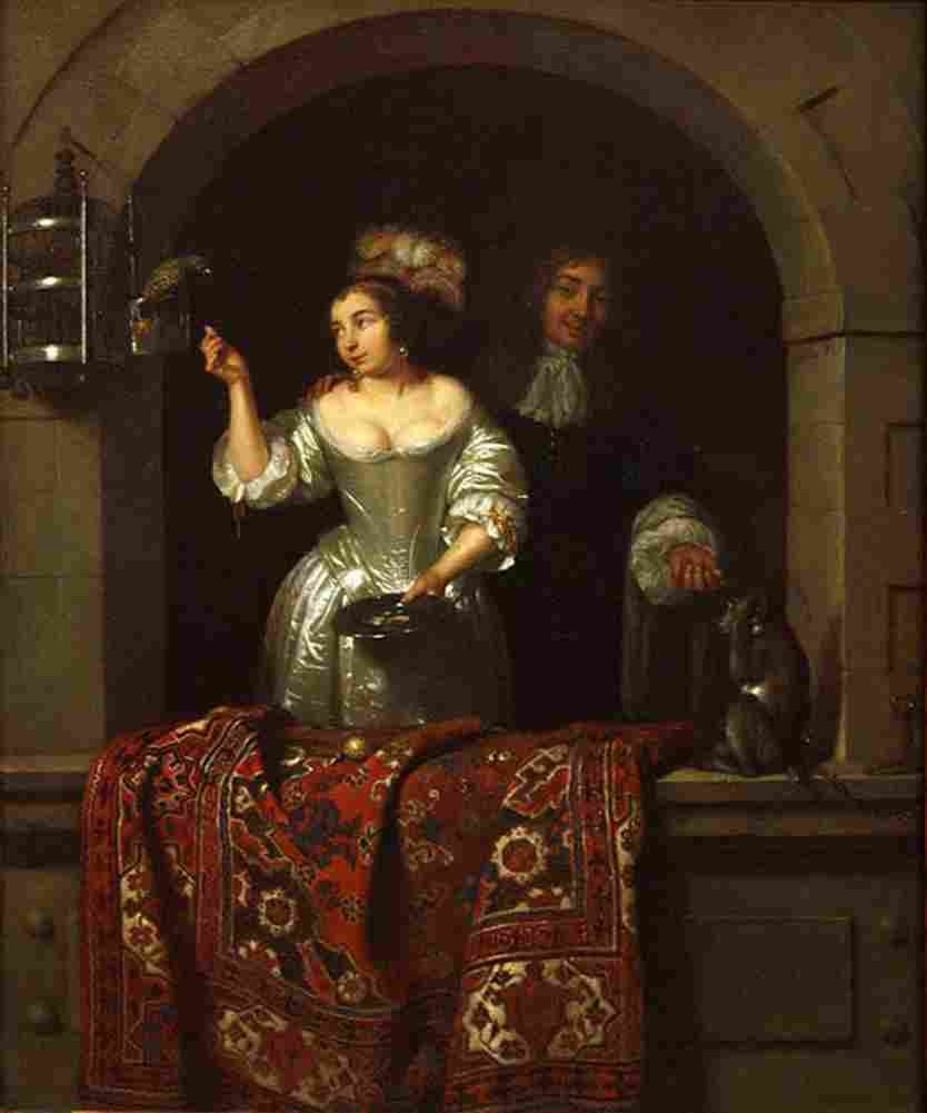 net A Lady with a Parrot and a Gentleman with a Monkey main Art A4 Photo Print