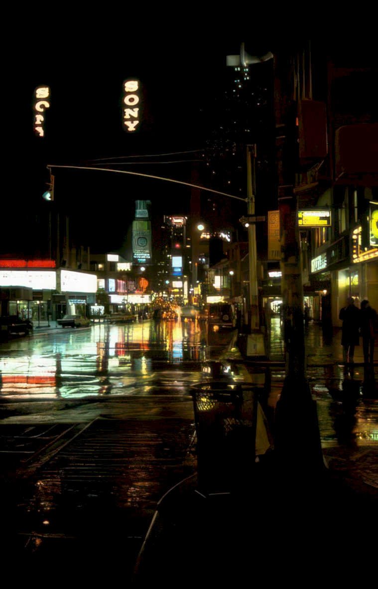 night city rain Vintage A4 Photo Print