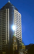 night cityscape skyscrapers 1980s 1990s A4 Photo Print