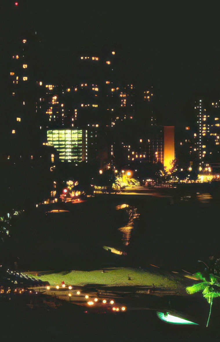 night cityscape waikiki 2 Vintage A4 Photo Print