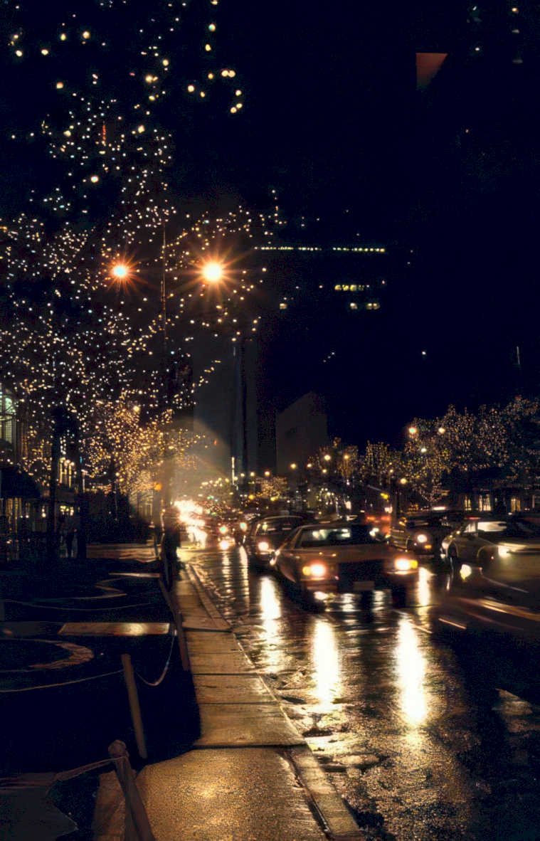 night street lights Vintage A4 Photo Print