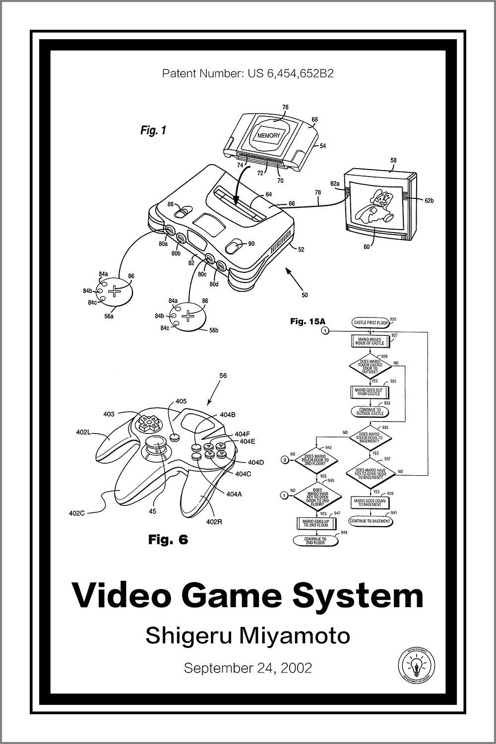 nintendo 64 patent print white A4 Photo Print