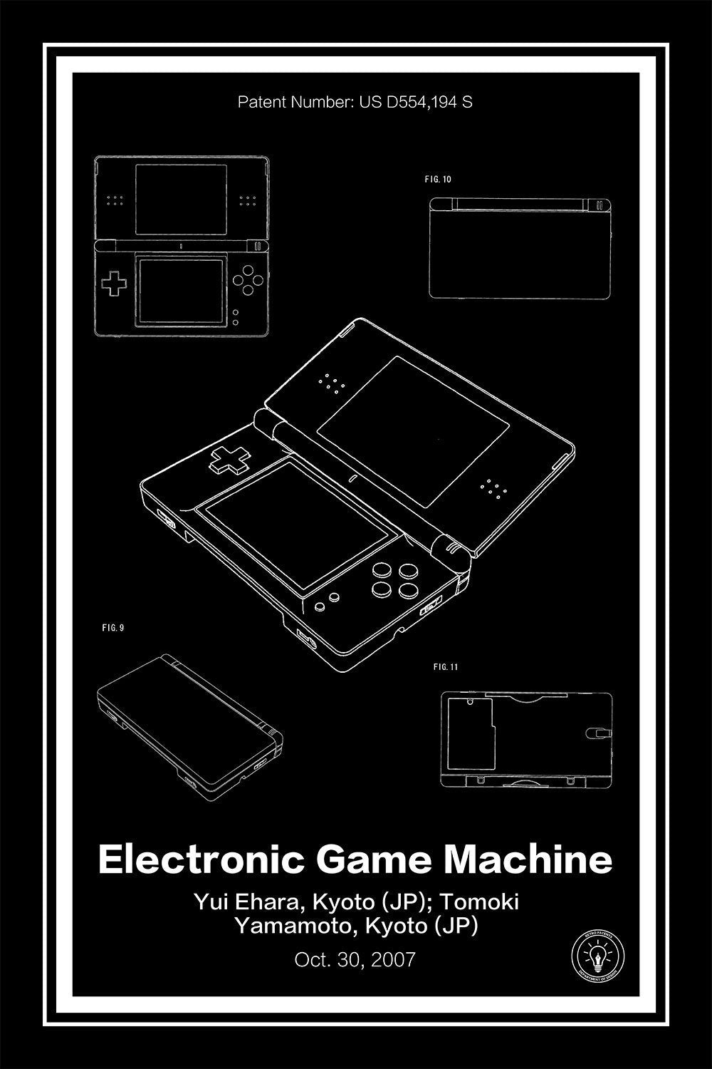 nintendo ds patent print black A4 Photo Print