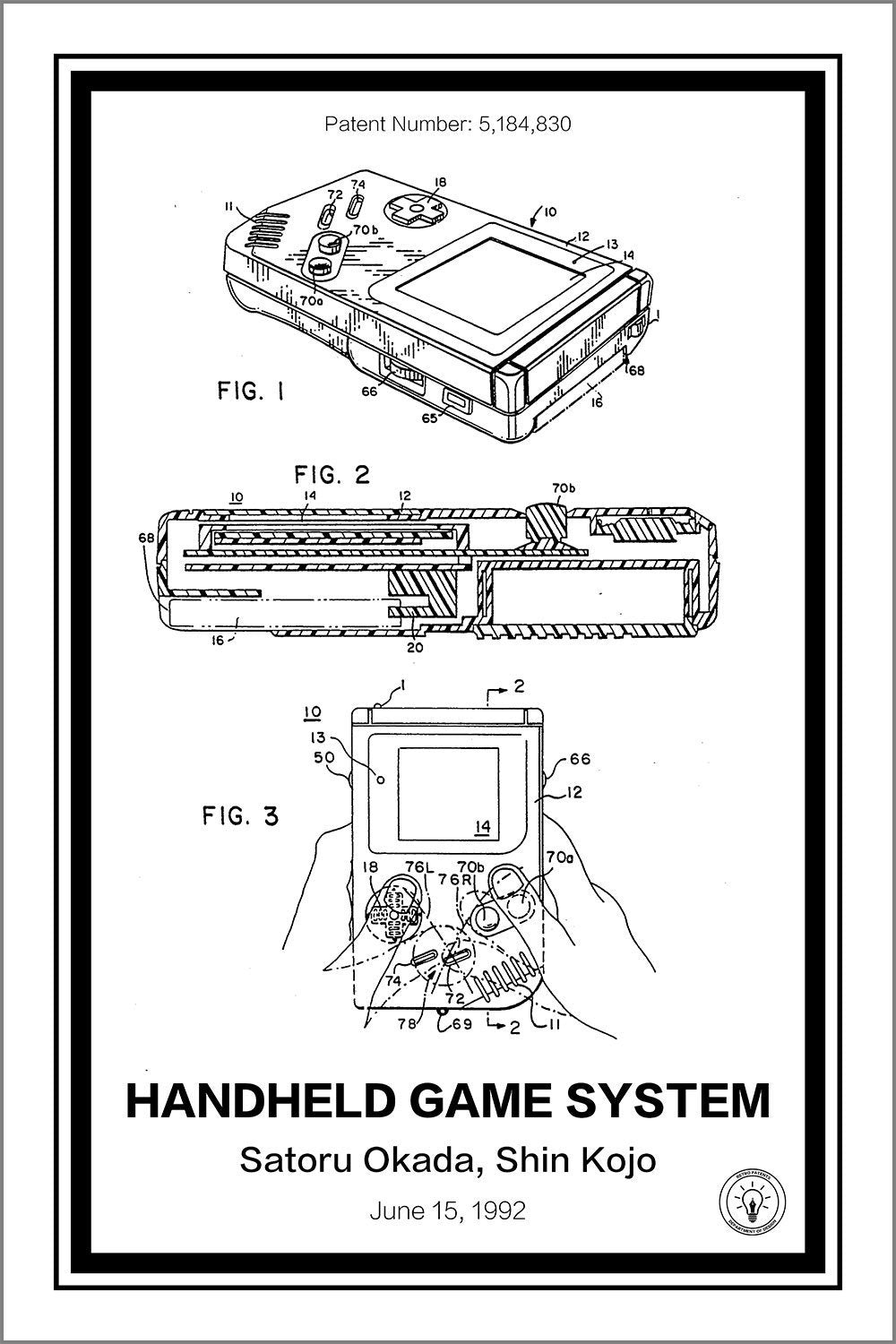 nintendo gameboy patent print white A4 Photo Print