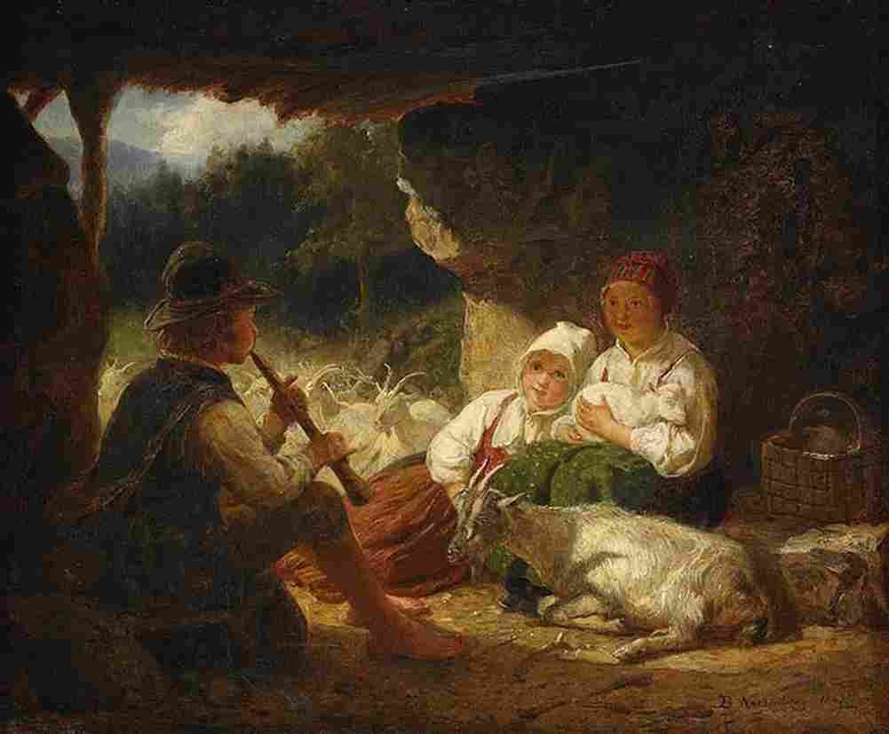 nord Sheppard Family with Goats main Art A4 Photo Print