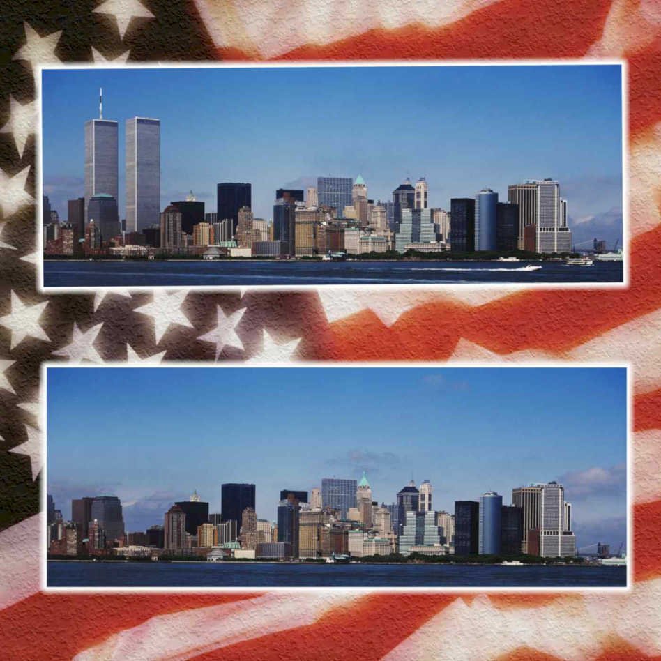 nyc skyline twintowers Flags1980s A4 Photo Print