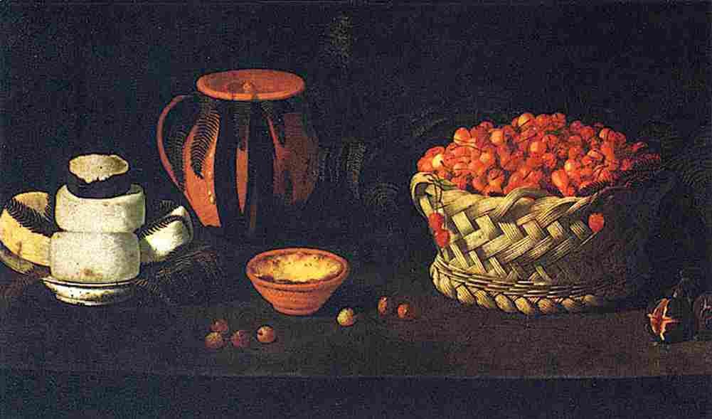 obidos basket with cherries cheeses and pork Art A4 Photo Print
