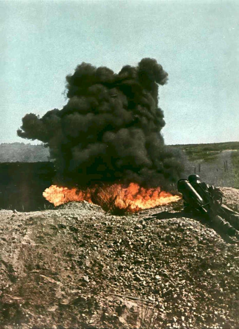 oil fire 1944 Vintage world war A4 Photo Print