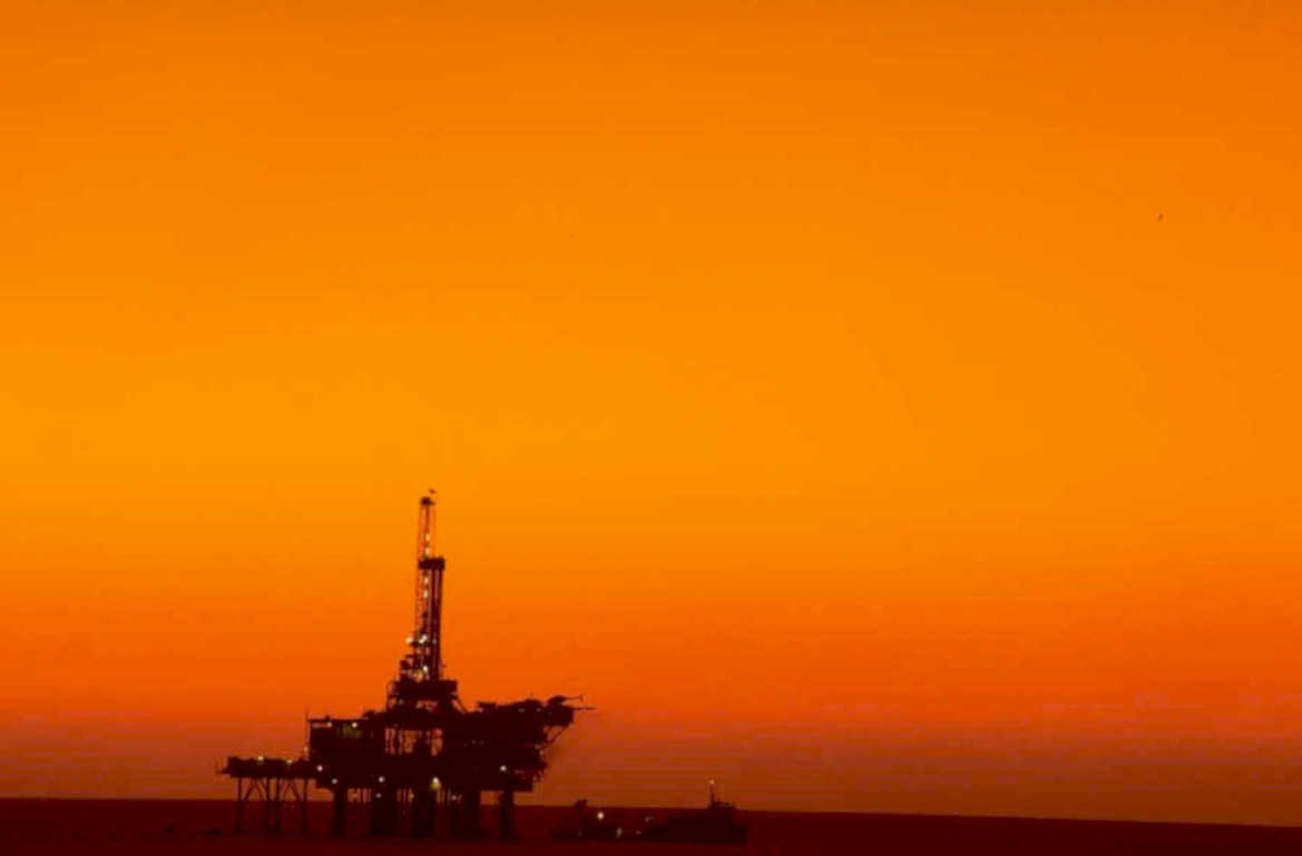 oil platform sunrise 1980s 1990s A4 Photo Print