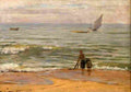oliveira beach with figures Art A4 Photo Print