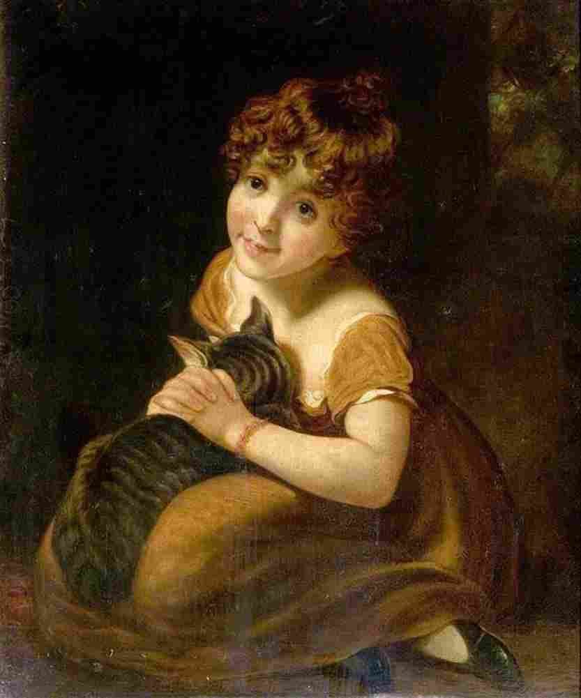 opi Girl with a Cat Art A4 Photo Print