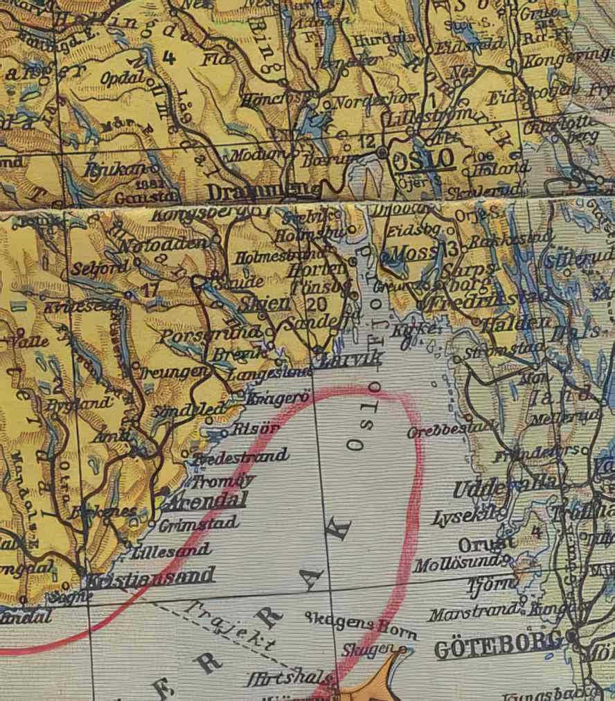 oslofjord scandinavia map Vintage world war A4 Photo Print