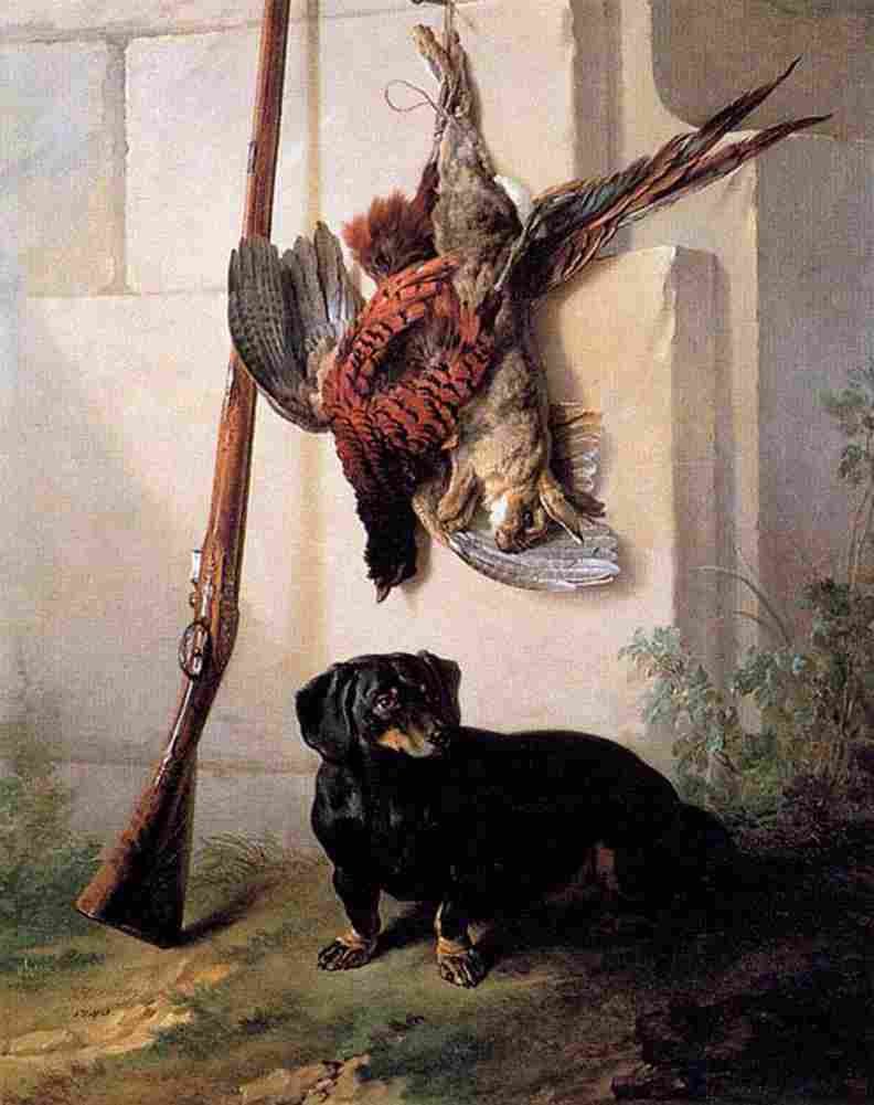 oud Hound with Gun and Game Art A4 Photo Print