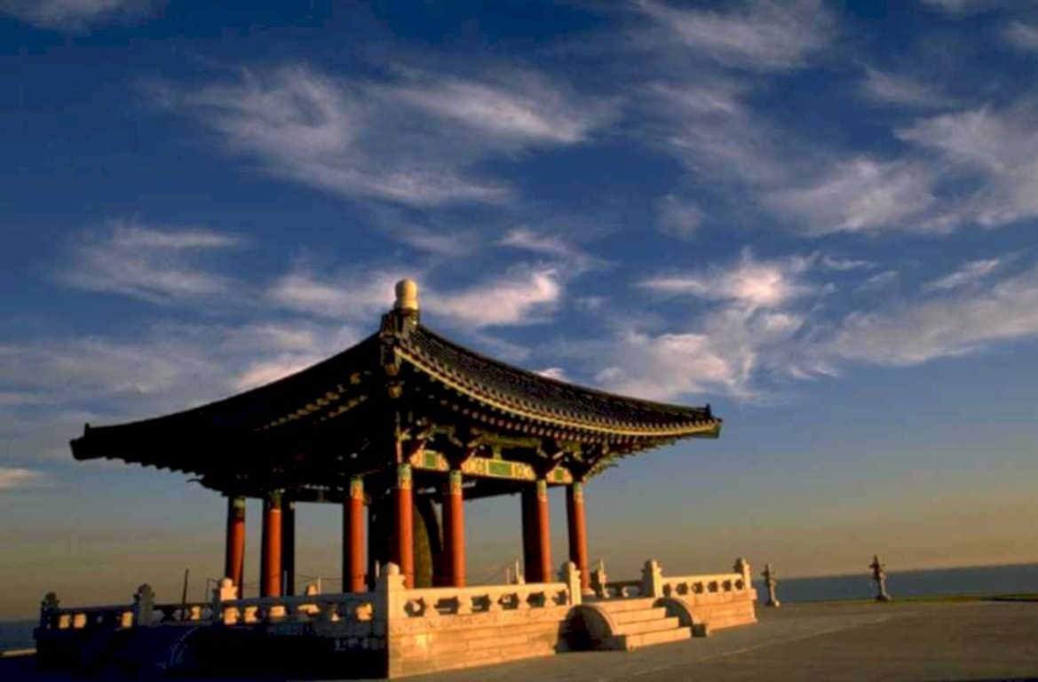 pagoda sunset coast 1980s 1990s A4 Photo Print