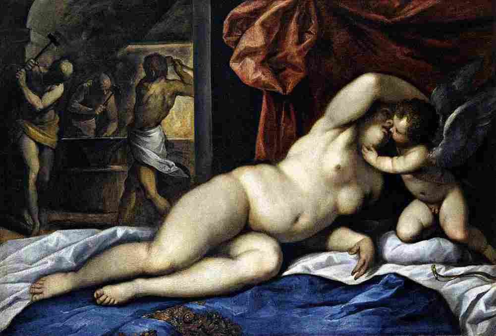 palg venus and cupid at volcans forge Art A4 Photo Print