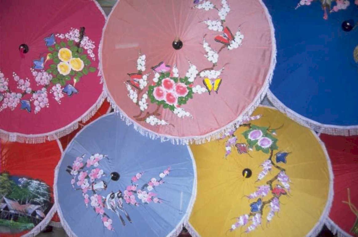 parasols market display 1980s 1990s A4 Photo Print