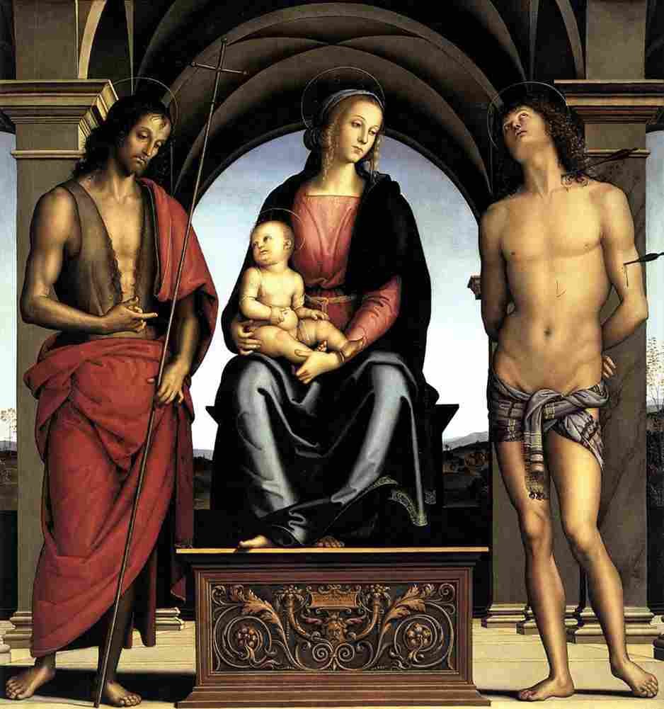 perugino the madonna between saint john the baptist and saint sebastian Art A4 Photo Print