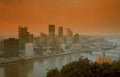 pittsburgh skyline golden Vintage A4 Photo Print