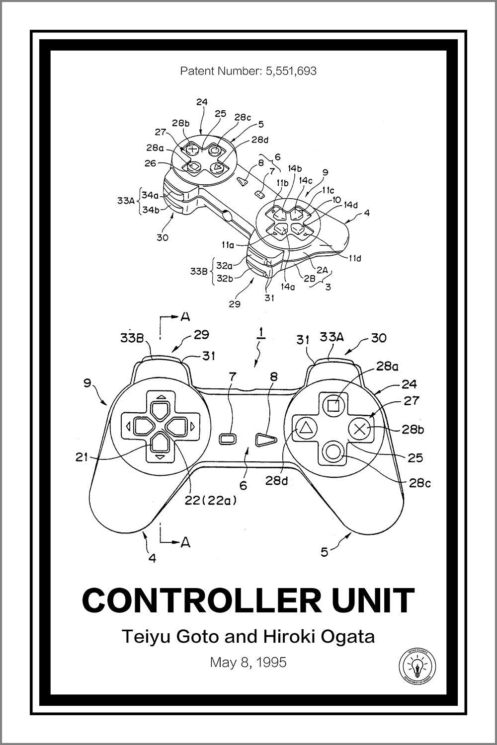 playstation controller patent print white A4 Photo Print