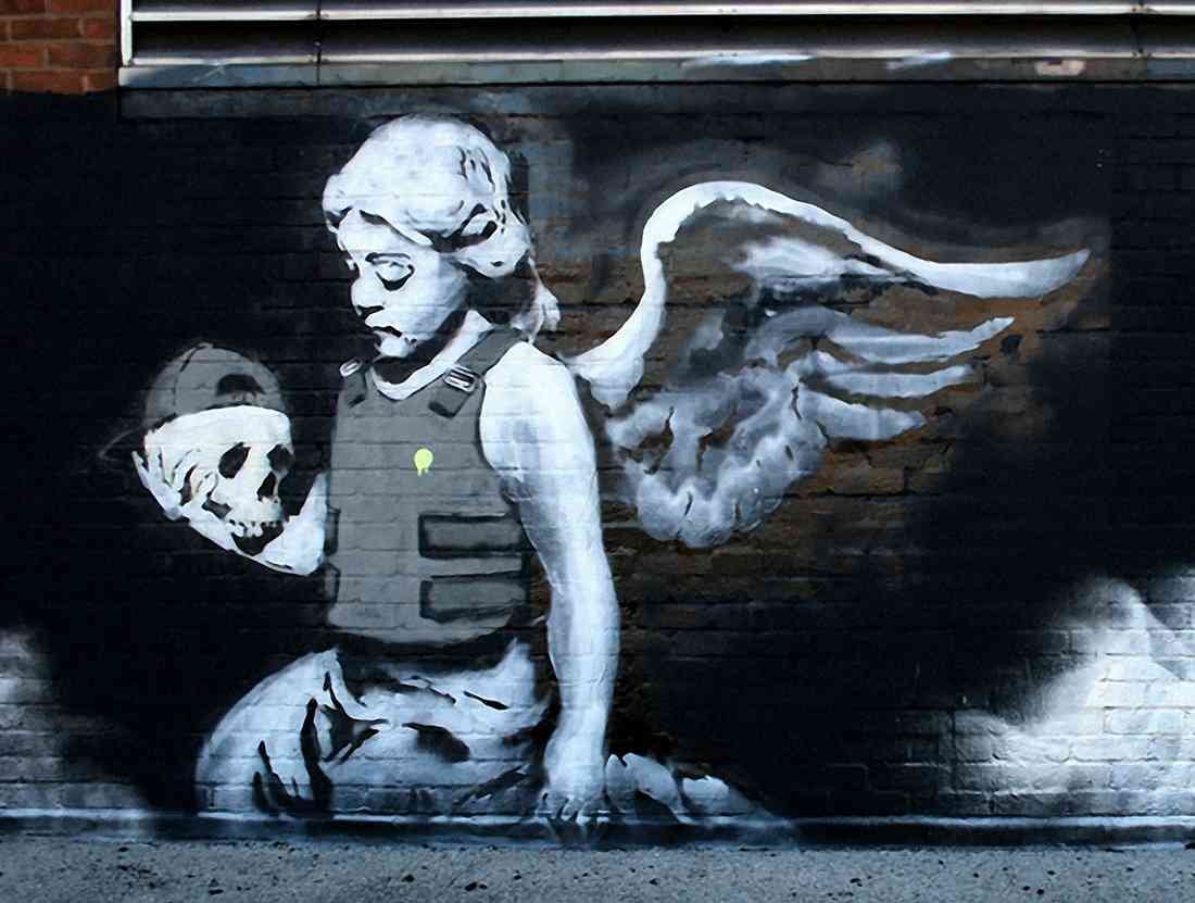 plus Banksy cherub angel with skull in hand Graffiti OZONE A4 Photo Print