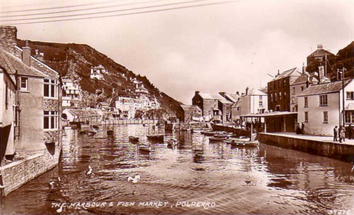 polperro harbour fishVintage 1880s 1900s A4 Photo Print